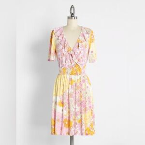 ModCloth Marvelous Flower Medley Surplice Dress